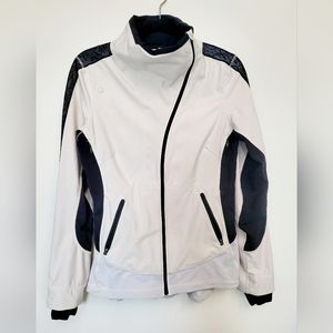 Lululemon asymmetrical zipper jacket with lace accents.